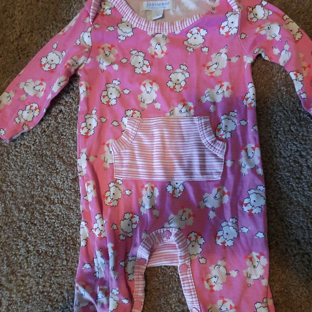 Jaxxwear pink poodle romper 6-9 months